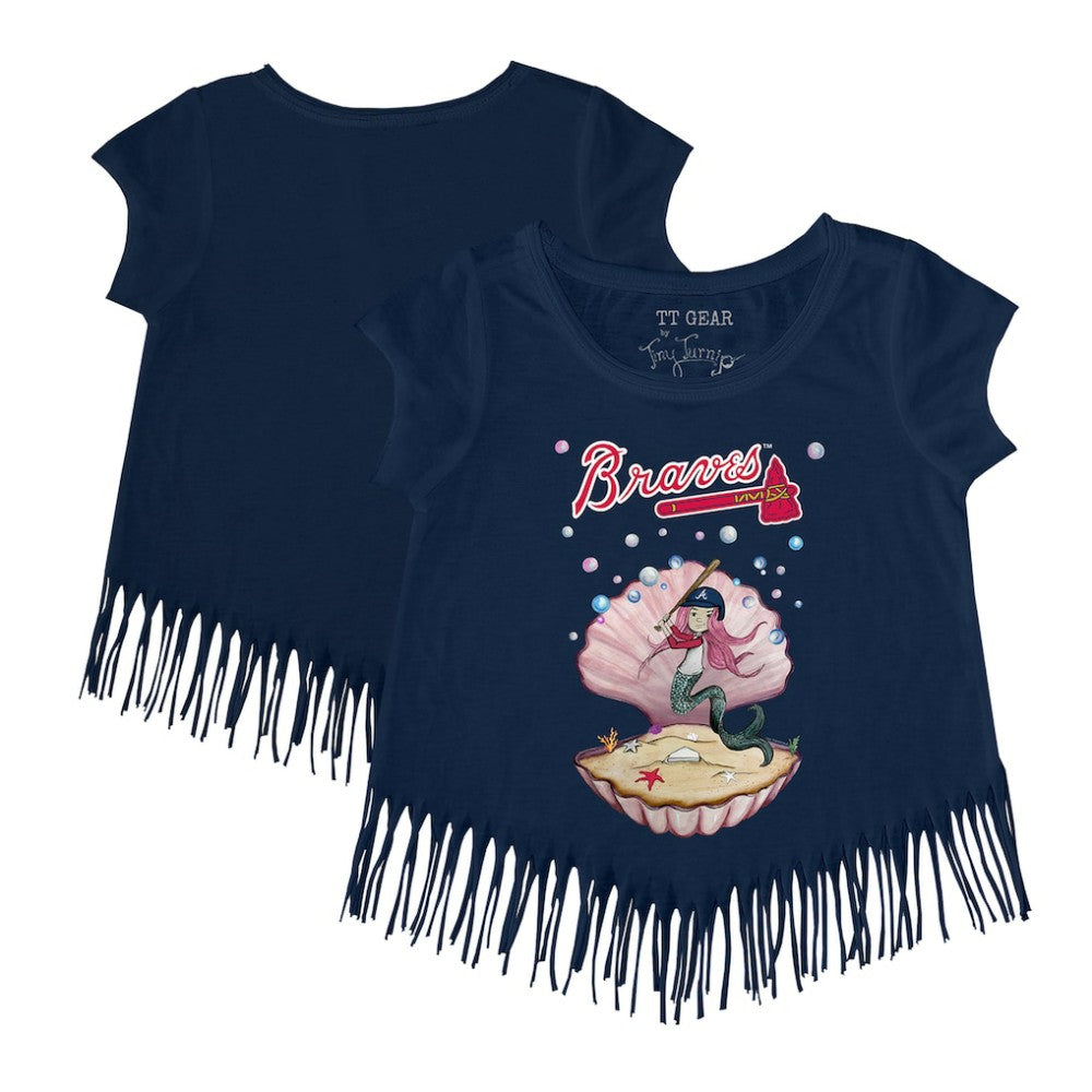 Atlanta Braves Tiny Turnip Girls Youth Mermaid Fringe T-Shirt - Navy - MLB Discount