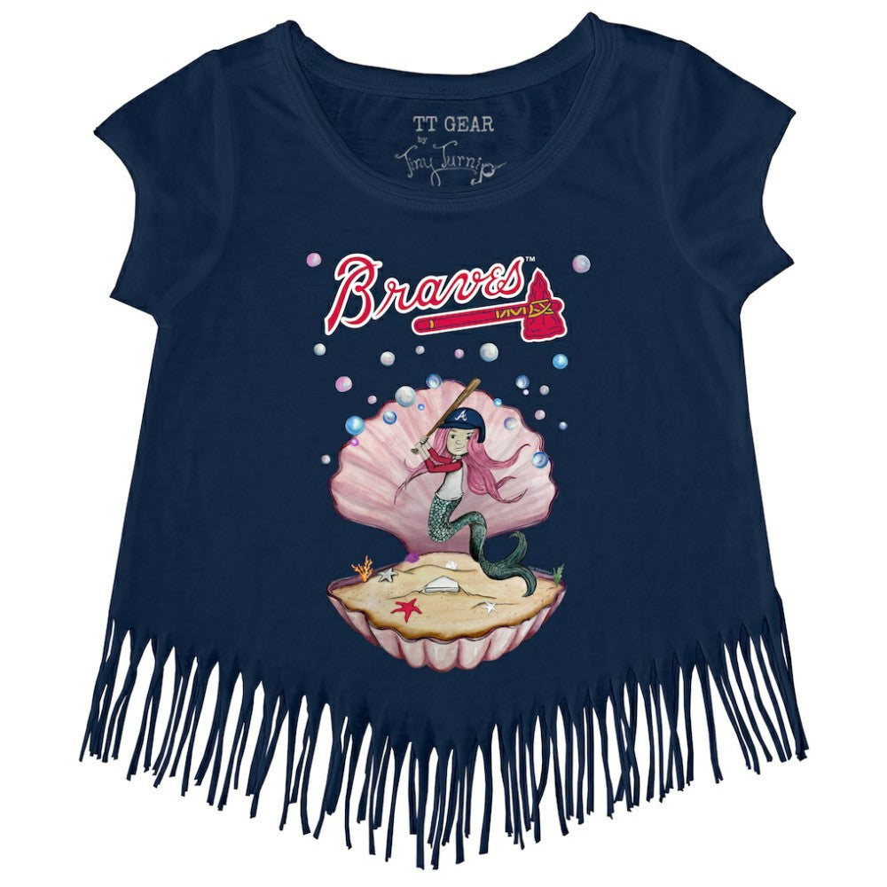 Atlanta Braves Tiny Turnip Girls Youth Mermaid Fringe T-Shirt - Navy - MLB Discount
