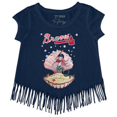 Atlanta Braves Tiny Turnip Girls Youth Mermaid Fringe T-Shirt - Navy - MLB Discount