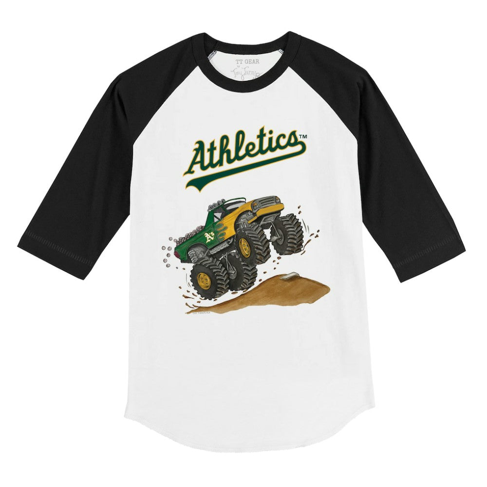 Athletics Tiny Turnip Youth Monster Truck 3/4-Sleeve Raglan T-Shirt - White/Black - MLB Discount