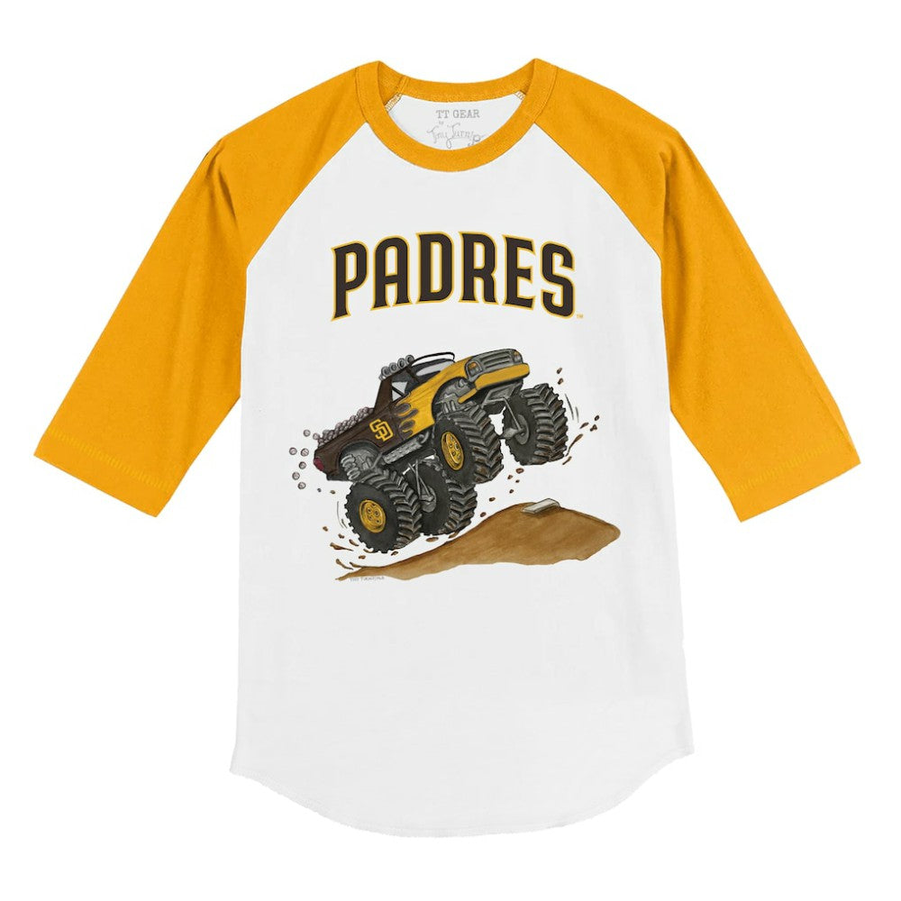 San Diego Padres Tiny Turnip Youth Monster Truck 3/4-Sleeve Raglan T-Shirt - White/Gold - MLB on Sale