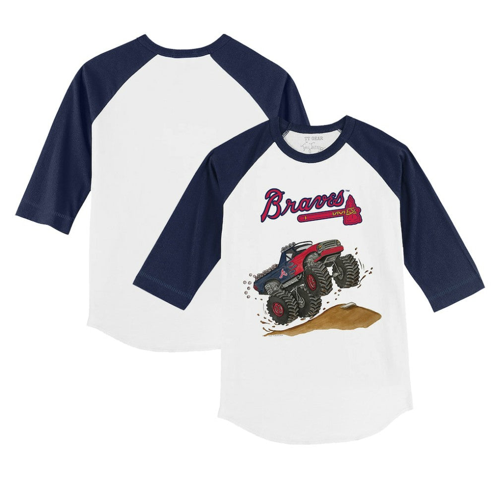 Atlanta Braves Tiny Turnip Youth Monster Truck 3/4-Sleeve Raglan T-Shirt - White/Navy - MLB Discount