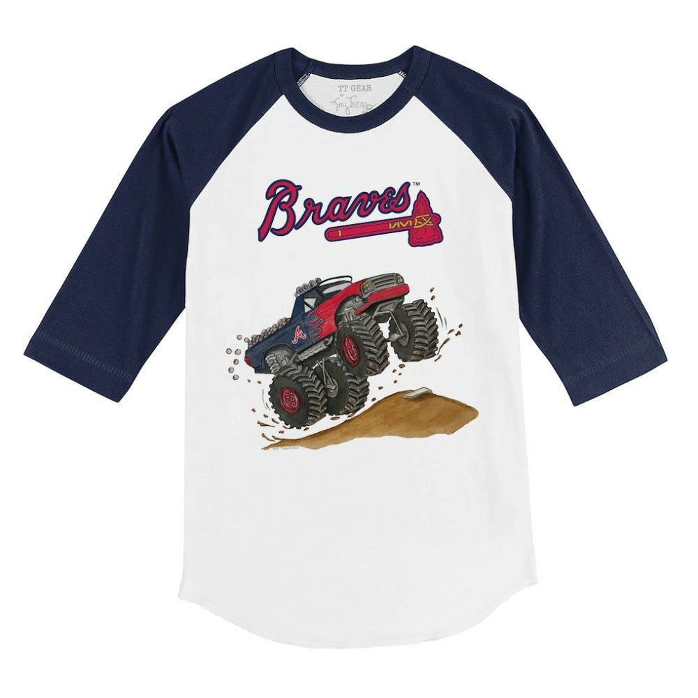 Atlanta Braves Tiny Turnip Youth Monster Truck 3/4-Sleeve Raglan T-Shirt - White/Navy - MLB Discount