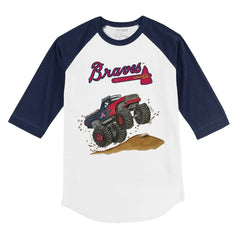 Atlanta Braves Tiny Turnip Youth Monster Truck 3/4-Sleeve Raglan T-Shirt - White/Navy - MLB Discount