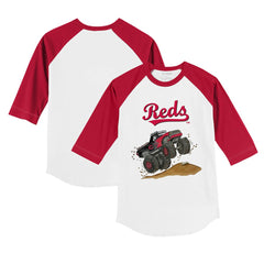 Cincinnati Reds Tiny Turnip Youth Monster Truck 3/4-Sleeve Raglan T-Shirt - White/Red - MLB Discount