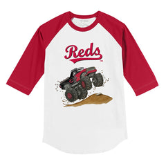 Cincinnati Reds Tiny Turnip Youth Monster Truck 3/4-Sleeve Raglan T-Shirt - White/Red - MLB Discount