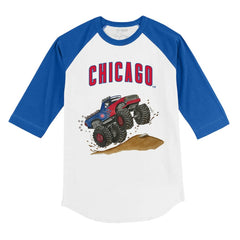 Chicago Cubs Tiny Turnip Youth Monster Truck 3/4-Sleeve Raglan T-Shirt - White/Royal - MLB Online