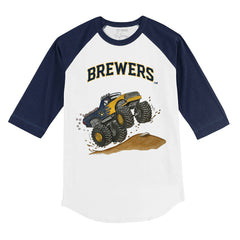 Milwaukee Brewers Tiny Turnip Youth Monster Truck 3/4-Sleeve Raglan T-Shirt - White/Navy - MLB Online