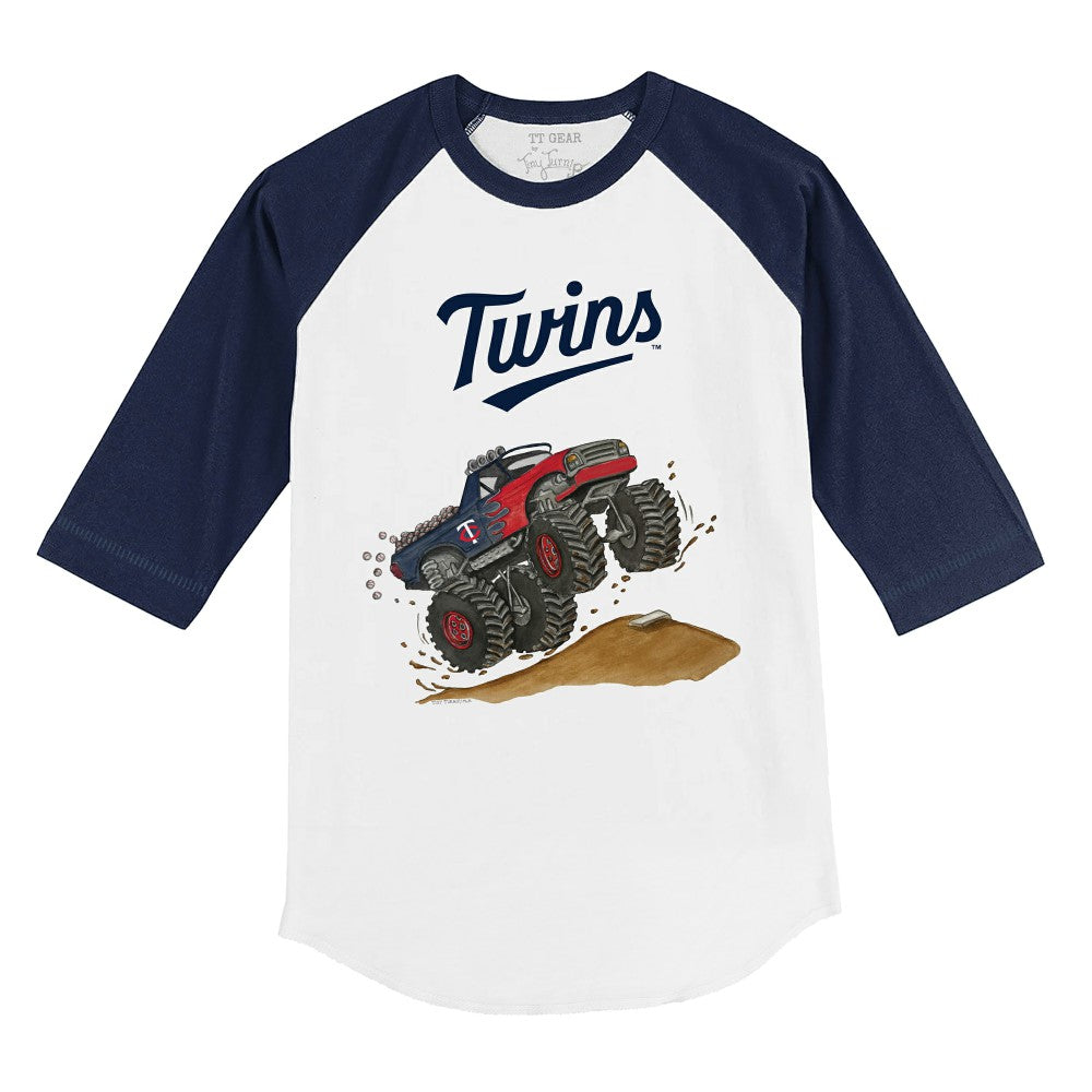 Minnesota Twins Tiny Turnip Youth Monster Truck 3/4-Sleeve Raglan T-Shirt - White/Navy - MLB Discount