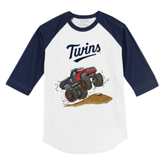 Minnesota Twins Tiny Turnip Youth Monster Truck 3/4-Sleeve Raglan T-Shirt - White/Navy - MLB Discount