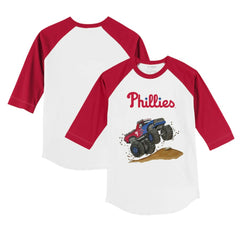 Philadelphia Phillies Tiny Turnip Youth Monster Truck 3/4-Sleeve Raglan T-Shirt - White/Red - MLB on Sale