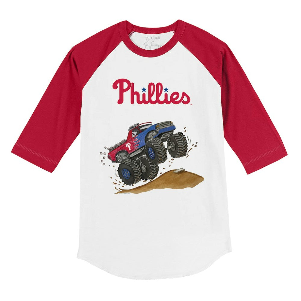 Philadelphia Phillies Tiny Turnip Youth Monster Truck 3/4-Sleeve Raglan T-Shirt - White/Red - MLB on Sale