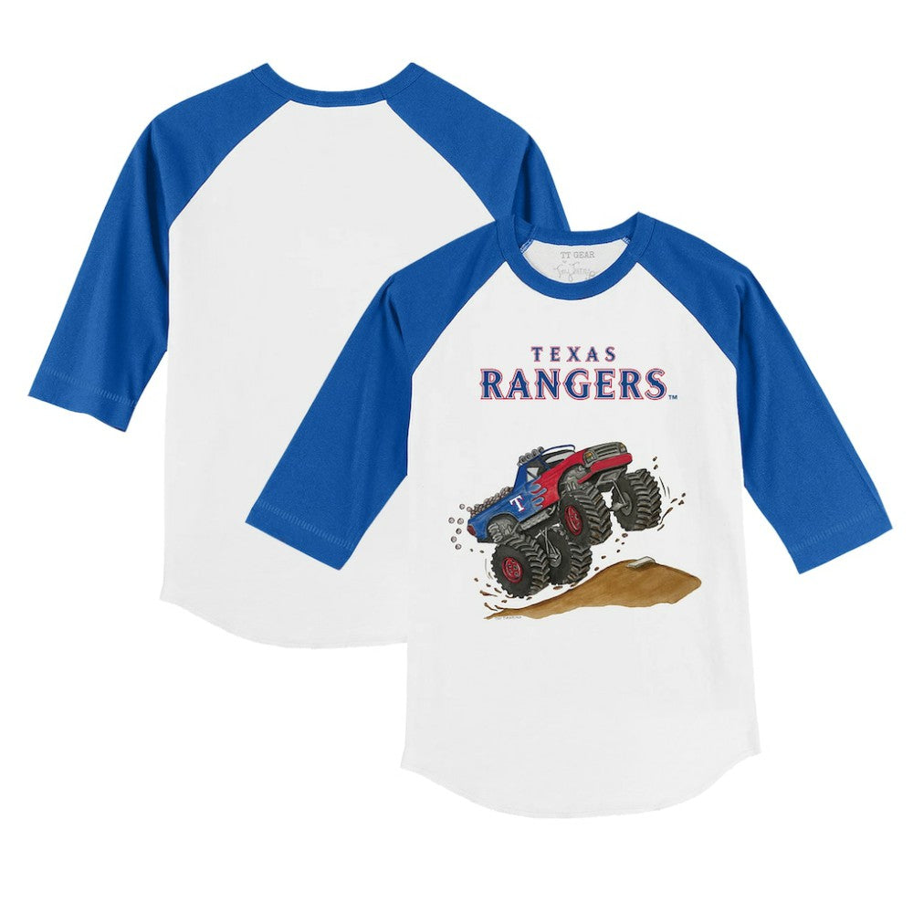 Texas Rangers Tiny Turnip Youth Monster Truck 3/4-Sleeve Raglan T-Shirt - White/Royal - MLB Sale