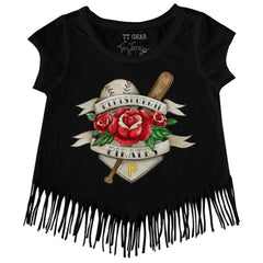 Pittsburgh Pirates Tiny Turnip Girls Youth Tattoo Rose Fringe T-Shirt - Black - MLB Sale