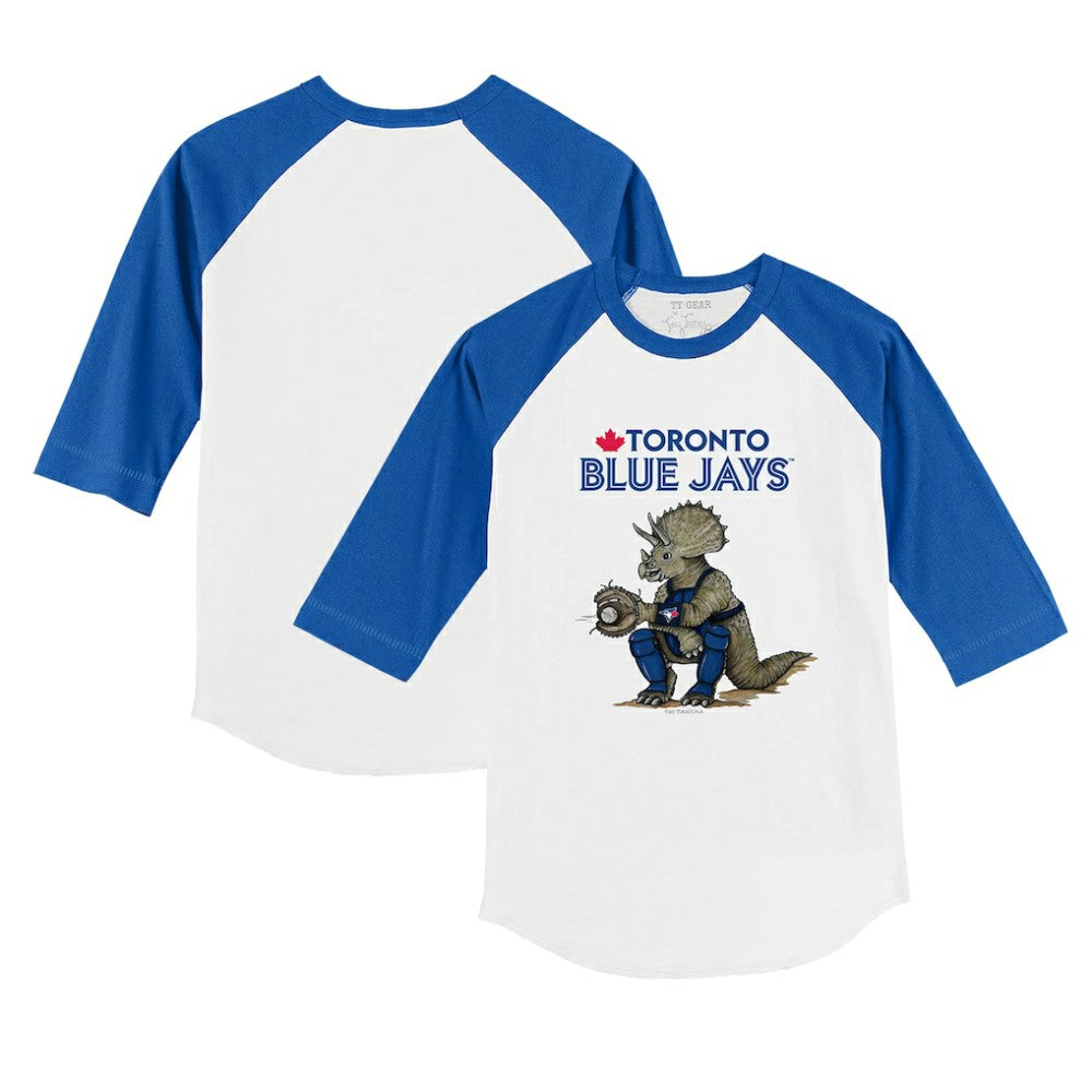 Toronto Blue Jays Tiny Turnip Youth Triceratops 3/4-Sleeve Raglan T-Shirt - White/Royal - MLB on Sale