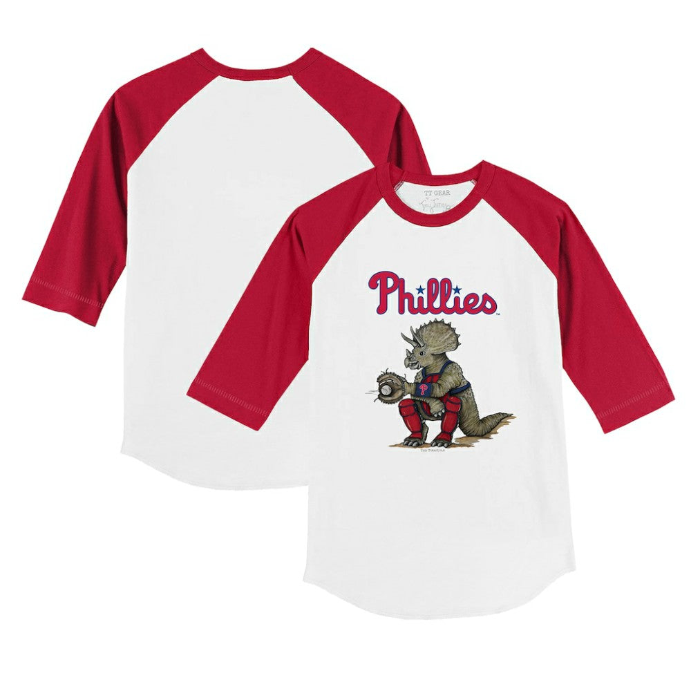 Philadelphia Phillies Tiny Turnip Youth Triceratops 3/4-Sleeve Raglan T-Shirt - White/Red - MLB on Sale
