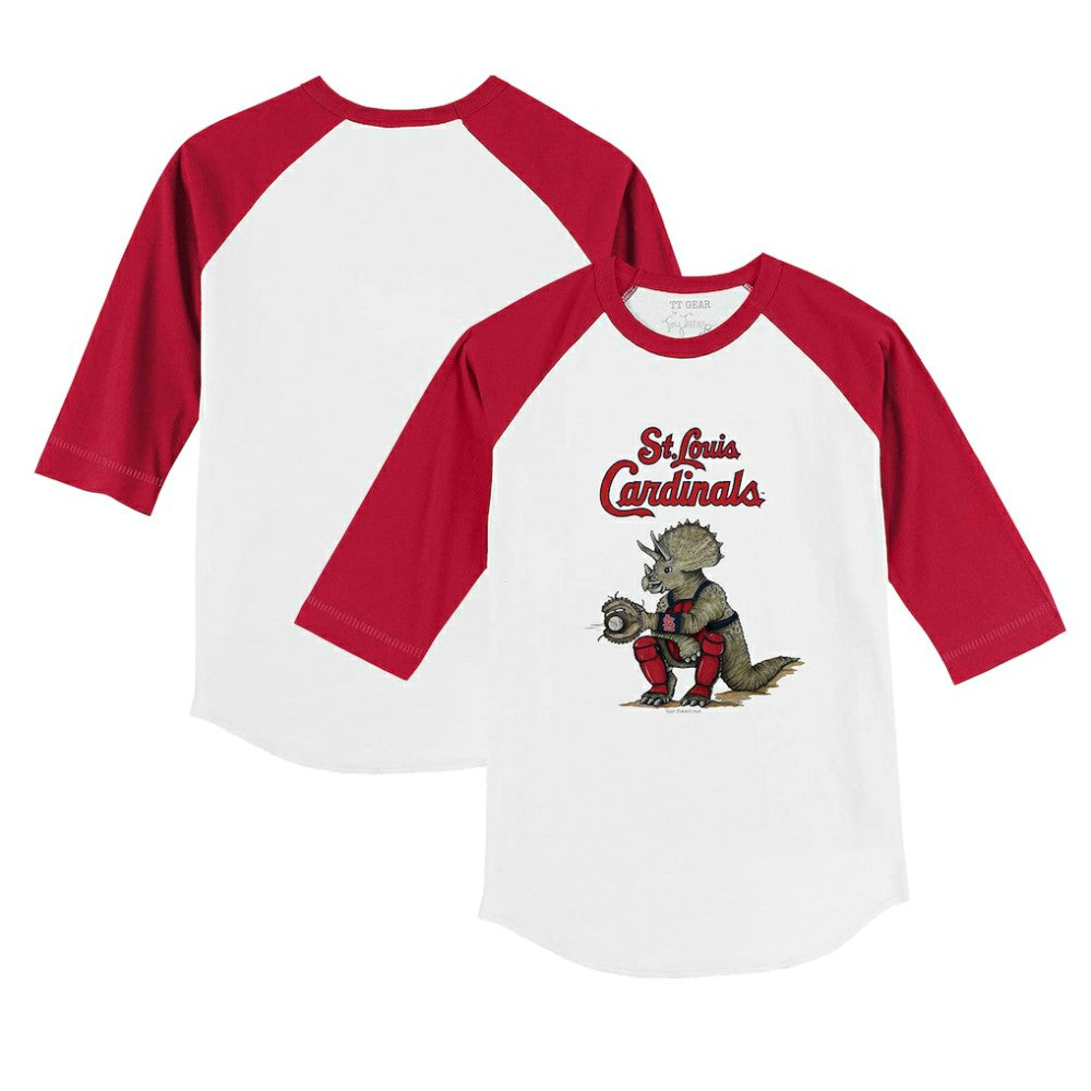 St. Louis Cardinals Tiny Turnip Youth Triceratops 3/4-Sleeve Raglan T-Shirt - White/Red - MLB Lifestyle