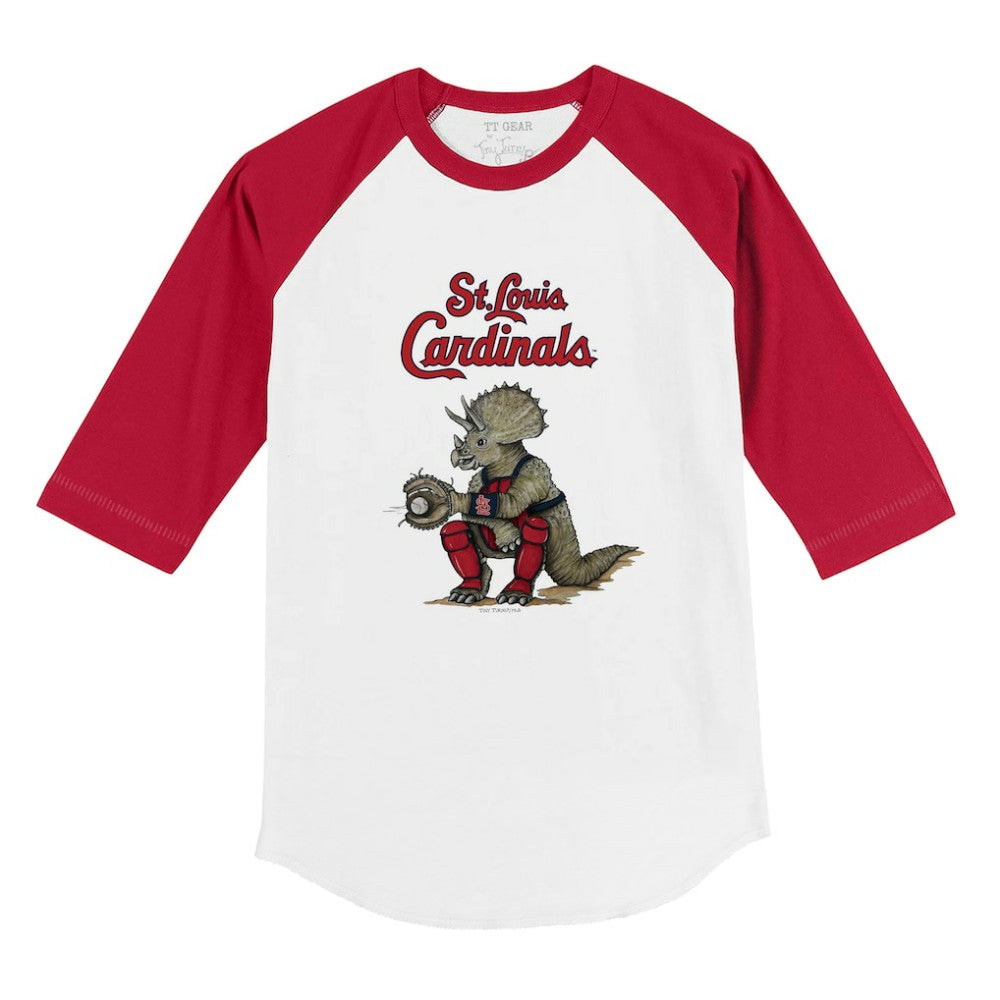 St. Louis Cardinals Tiny Turnip Youth Triceratops 3/4-Sleeve Raglan T-Shirt - White/Red - MLB Lifestyle