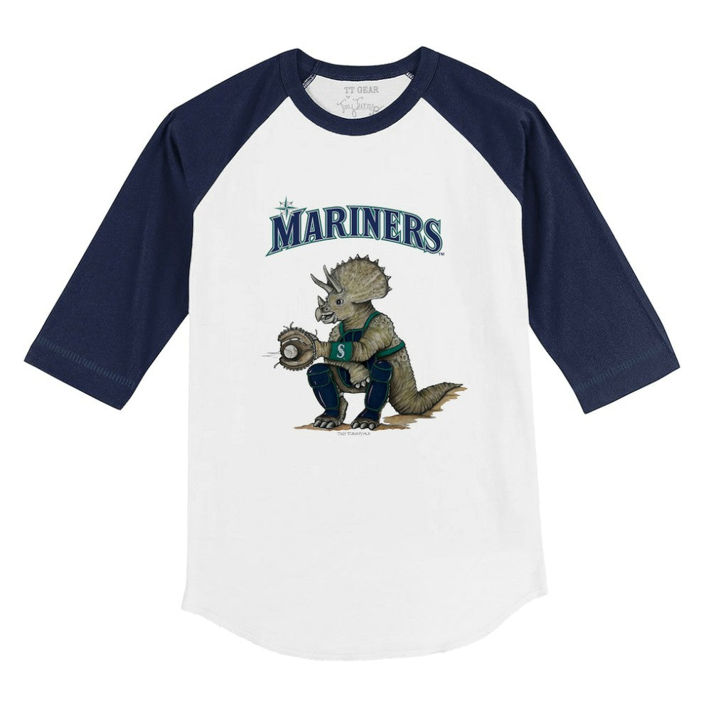 Seattle Mariners Tiny Turnip Youth Triceratops 3/4-Sleeve Raglan T-Shirt - White/Navy - MLB Online