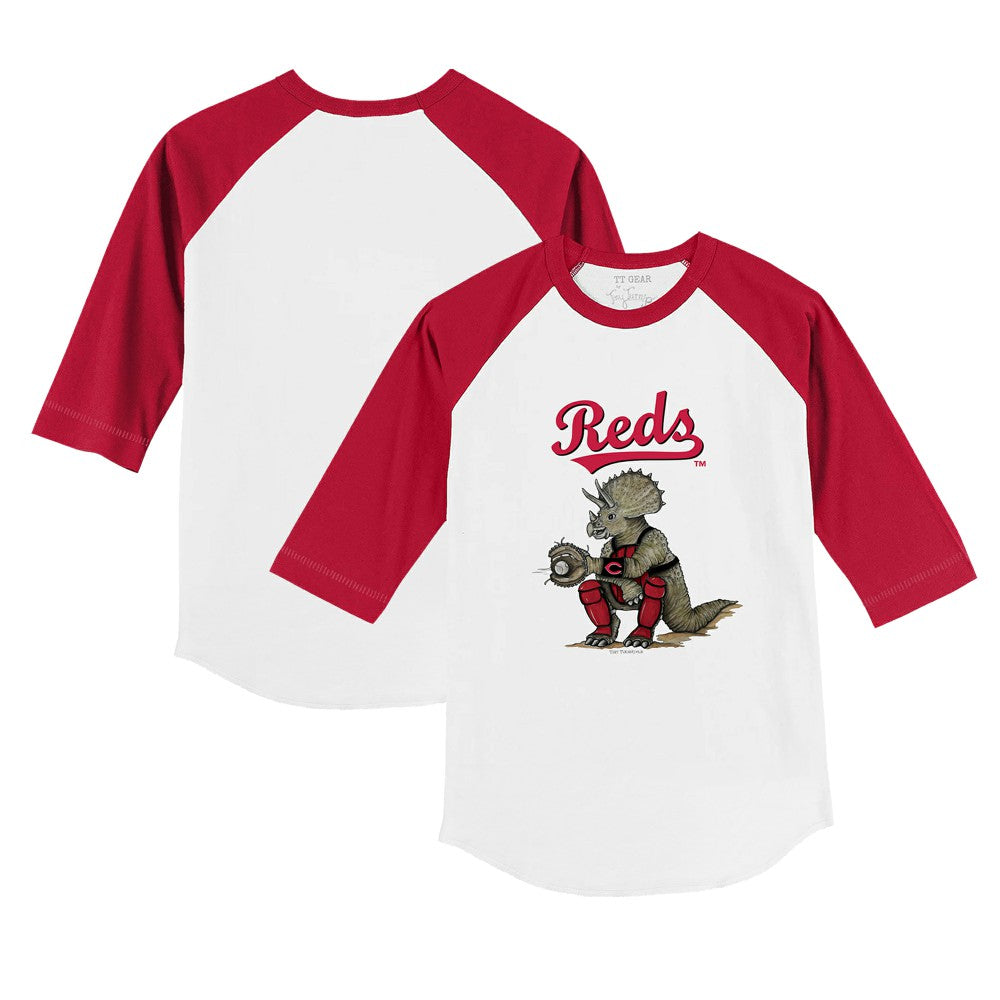 Cincinnati Reds Tiny Turnip Youth Triceratops 3/4-Sleeve Raglan T-Shirt - White/Red - MLB Sale