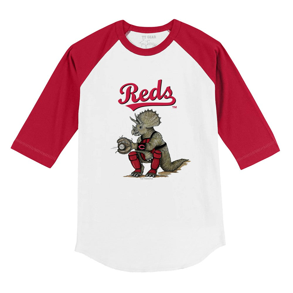 Cincinnati Reds Tiny Turnip Youth Triceratops 3/4-Sleeve Raglan T-Shirt - White/Red - MLB Sale
