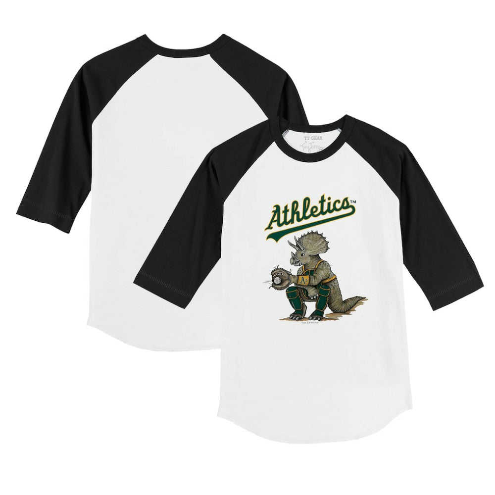 Athletics Tiny Turnip Youth Triceratops 3/4-Sleeve Raglan T-Shirt - White/Black - MLB Lifestyle