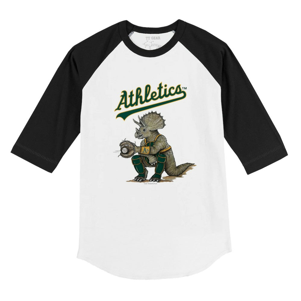 Athletics Tiny Turnip Youth Triceratops 3/4-Sleeve Raglan T-Shirt - White/Black - MLB Lifestyle