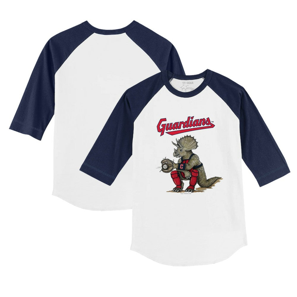 Cleveland Guardians Tiny Turnip Youth Triceratops 3/4-Sleeve Raglan T-Shirt - White/Navy - MLB Sale