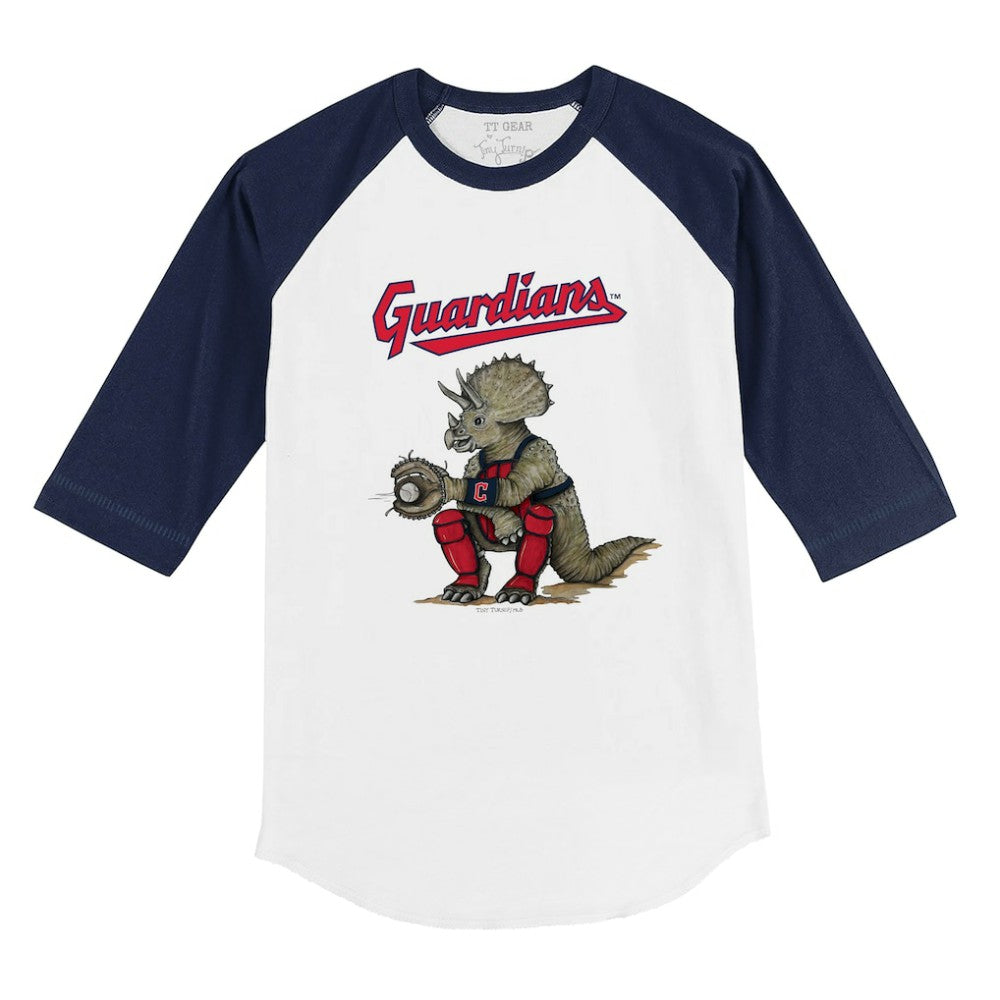 Cleveland Guardians Tiny Turnip Youth Triceratops 3/4-Sleeve Raglan T-Shirt - White/Navy - MLB Sale