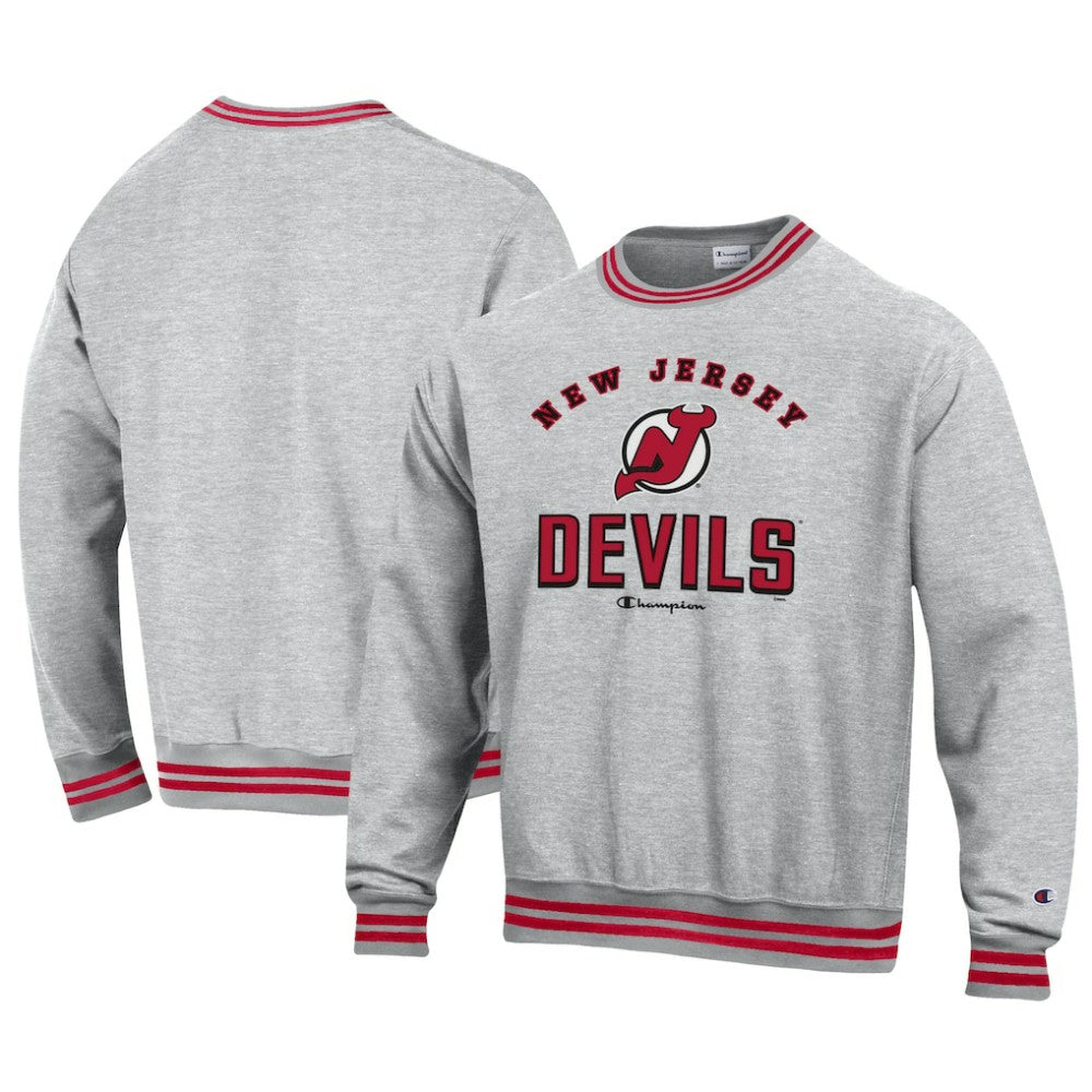 New Jersey Devils Champion Reverse Weave Yarn Dye Pullover Sweatshirt - Heather Gray - NHL 201078149