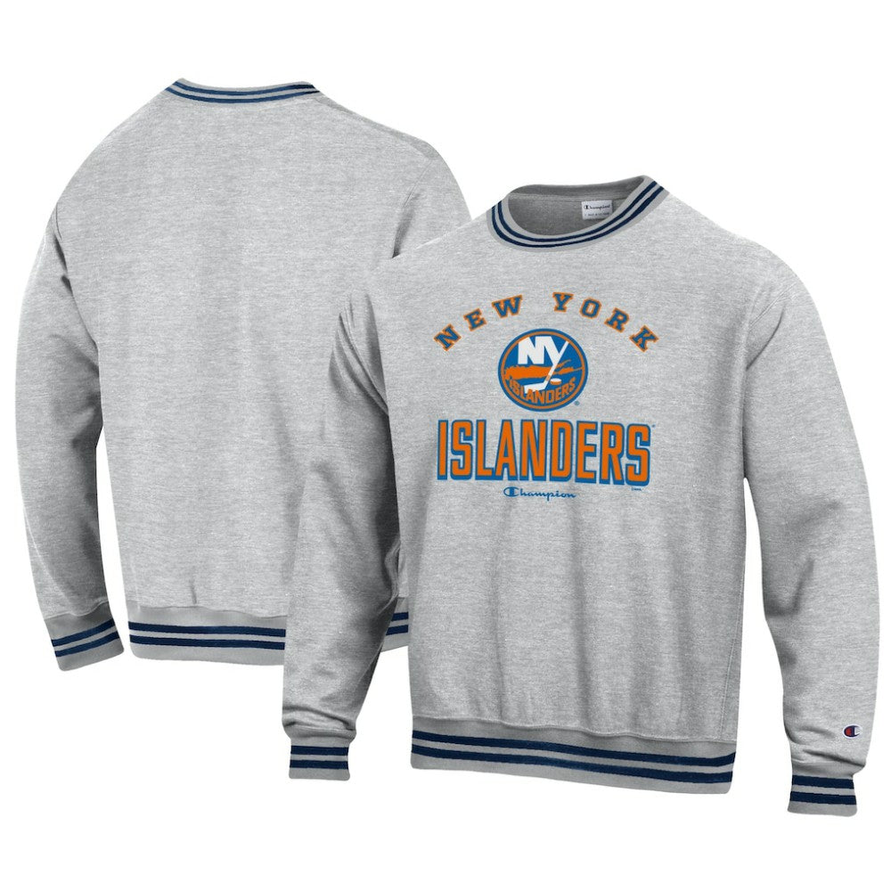 New York Islanders Champion Reverse Weave Yarn Dye Pullover Sweatshirt - Heather Gray - NHL 201078150
