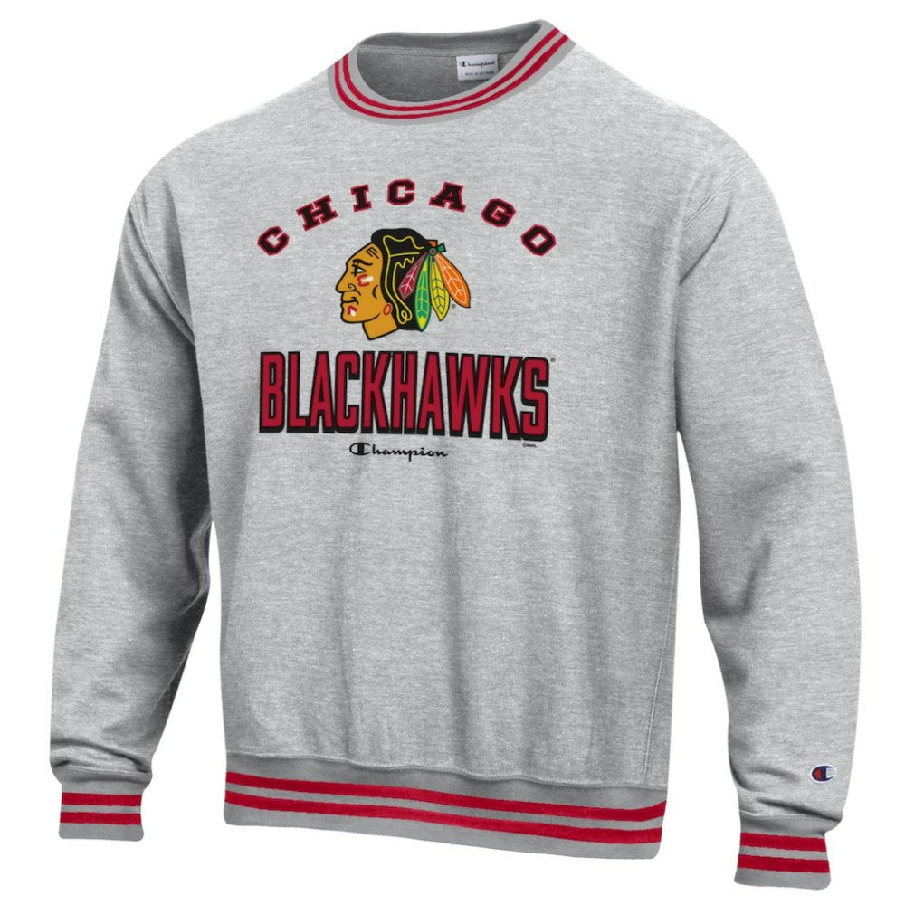 Chicago Blackhawks Champion Reverse Weave Yarn Dye Pullover Sweatshirt - Heather Gray - NHL 201078161