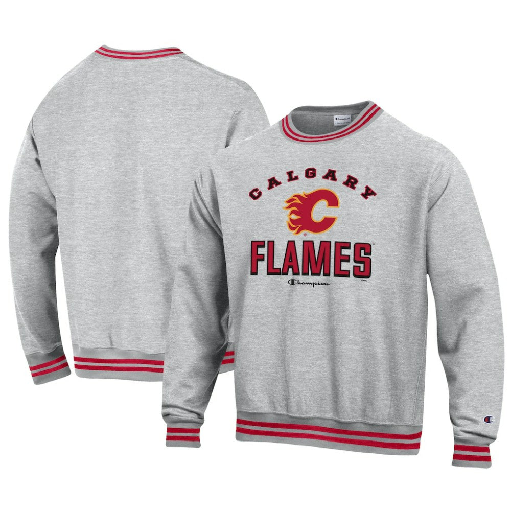 Calgary Flames Champion Reverse Weave Yarn Dye Pullover Sweatshirt - Heather Gray - NHL 201078167