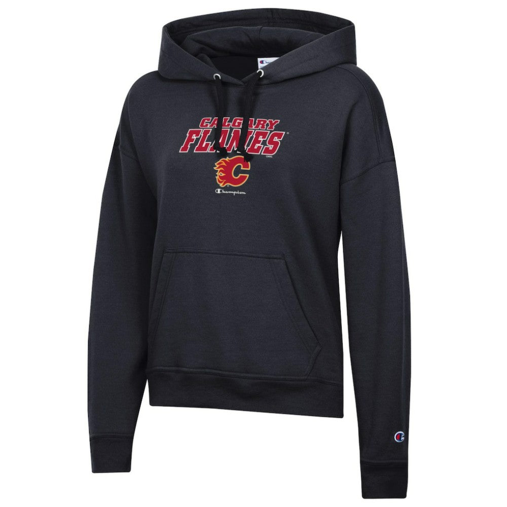 Calgary Flames Champion Women's Powerblend Fleece Pullover Hoodie - Black - NHL 201078350