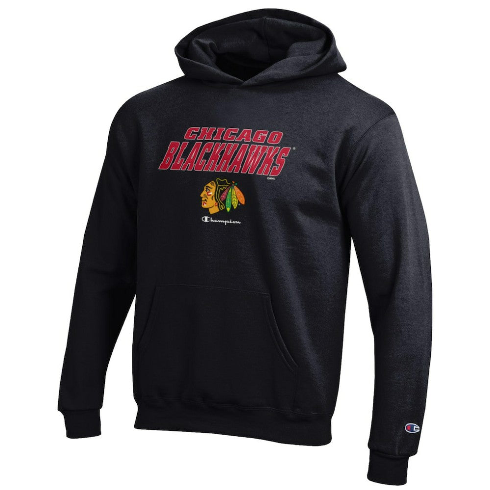 Chicago Blackhawks Champion Youth Eco Powerblend Pullover Hoodie - Black - NHL 201078387