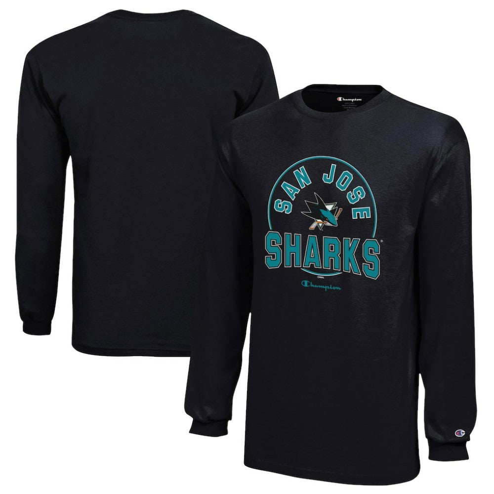 San Jose Sharks Champion Youth Long-Sleeve Jersey T-Shirt - Black - NHL 201078438