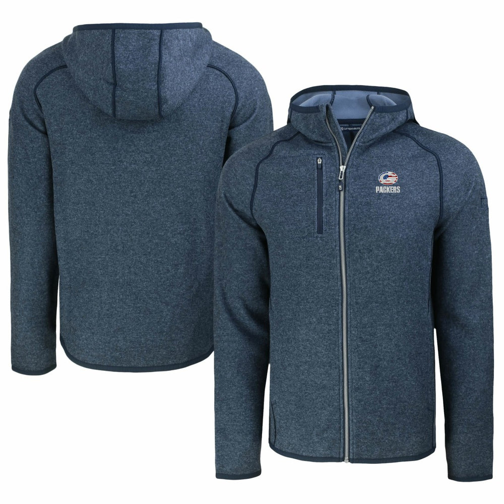 Green Bay Packers Cutter & Buck Americana Mainsail Full-Zip Hooded Jacket Heather Navy