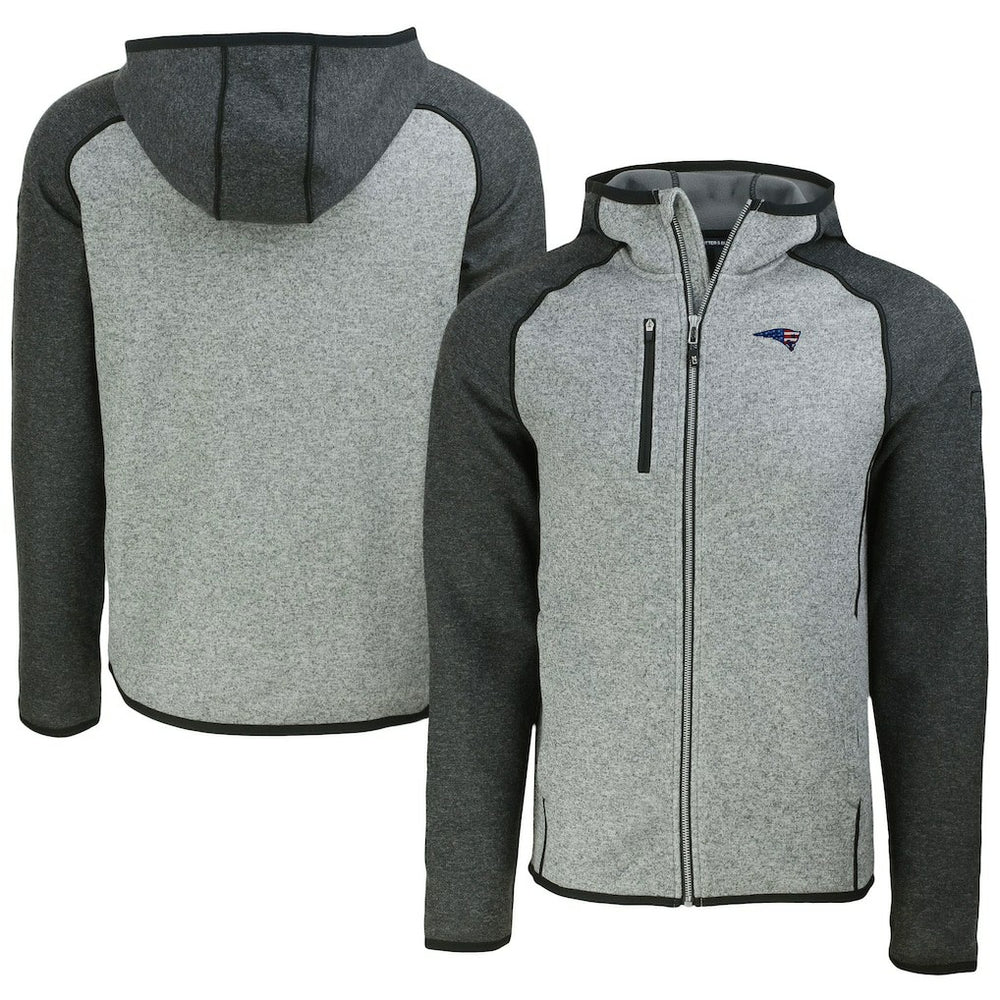 New England Patriots Cutter & Buck Americana Mainsail Full-Zip Hooded Jacket Heather Gray/Heather Charcoal