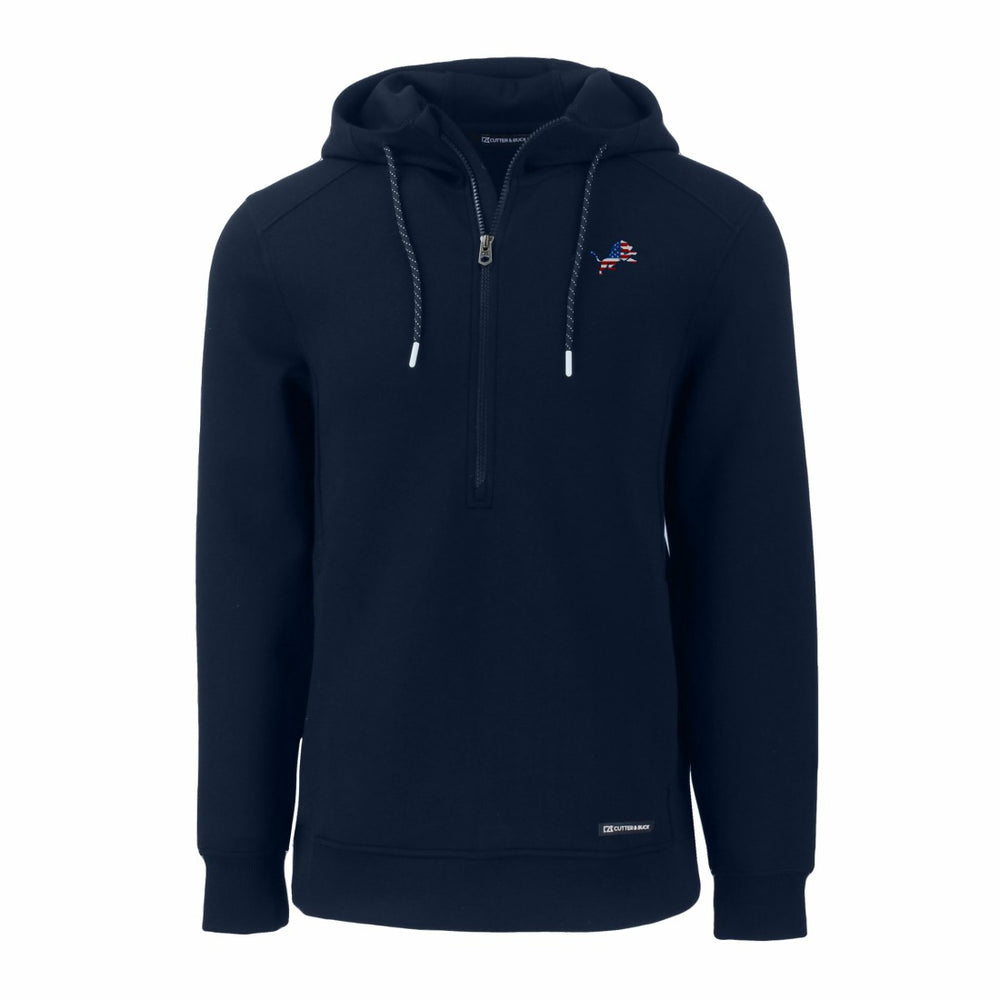 Detroit Lions Cutter & Buck Americana Roam Eco Half-Zip Recycled Pullover Hoodie Navy