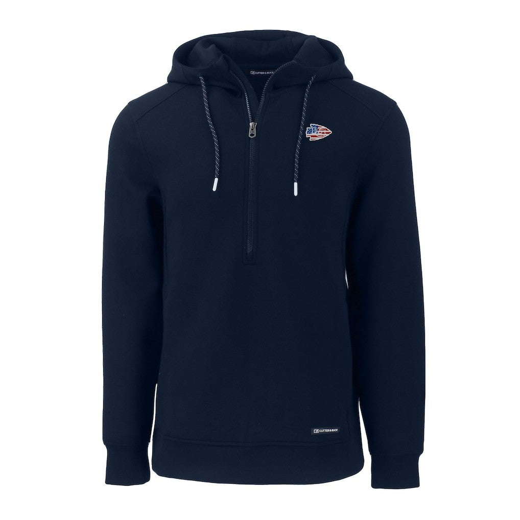 Kansas City Chiefs Cutter & Buck Americana Roam Eco Half-Zip Recycled Pullover Hoodie Navy