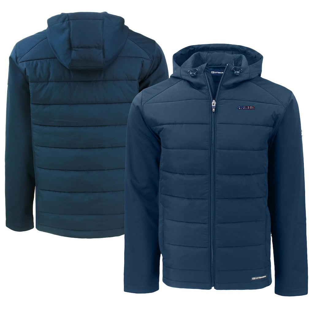 San Francisco 49ers Cutter & Buck Big & Tall Americana Evoke Hybrid Eco Softshell Recycled Full-Zip Hooded Jacket Navy