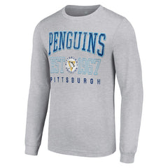 Pittsburgh Penguins Starter Retro Graphic Long Sleeve Crew T-Shirt - Heather Gray - NHL 201083188
