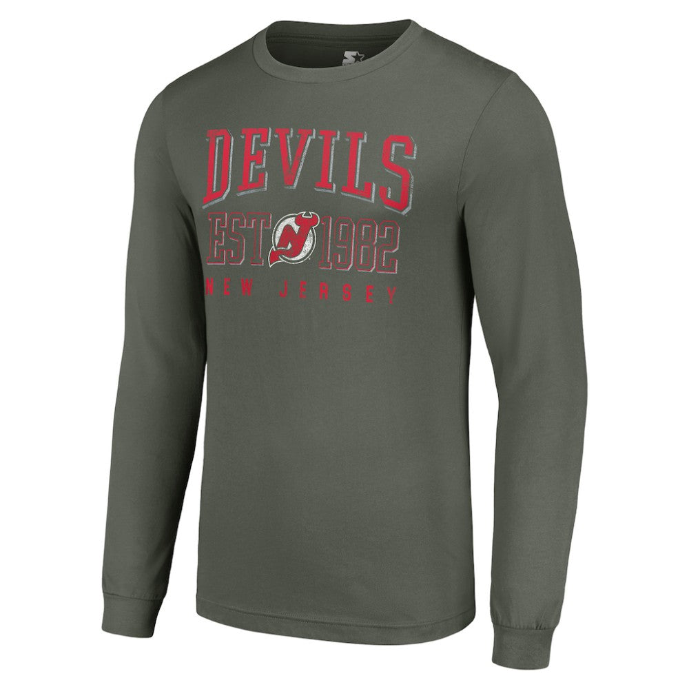 New Jersey Devils Starter Retro Graphic Long Sleeve Crew T-Shirt - Green - NHL 201083216