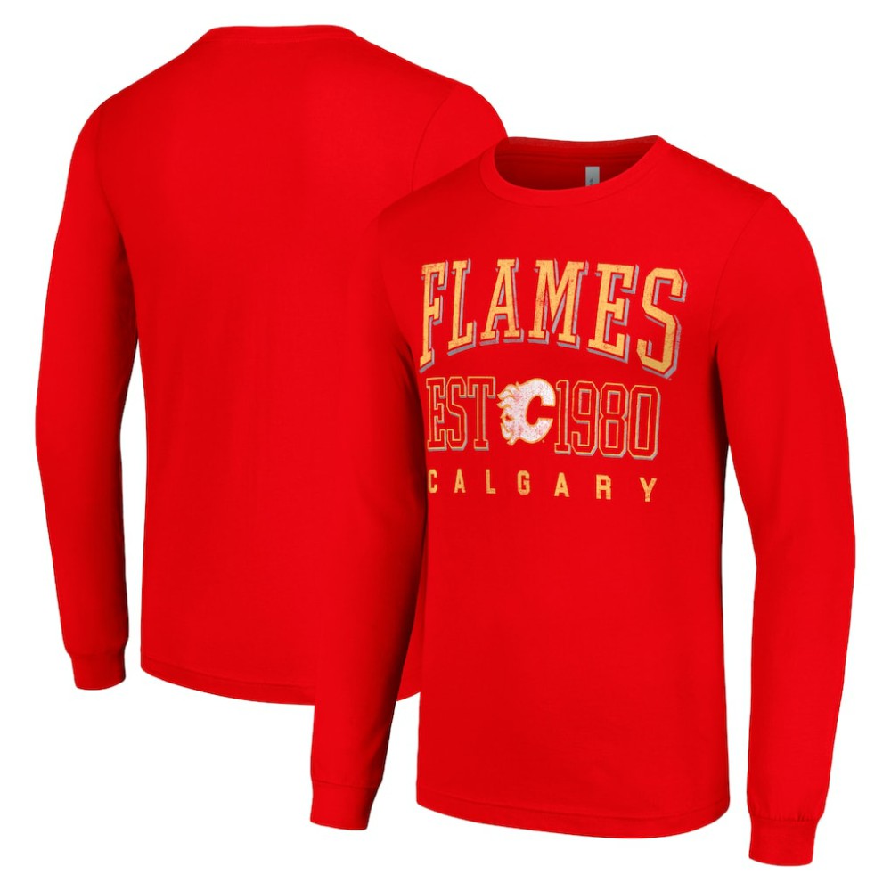 Calgary Flames Starter Retro Graphic Long Sleeve Crew T-Shirt - Red - NHL 201083225