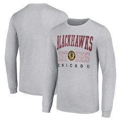 Chicago Blackhawks Starter Retro Graphic Long Sleeve Crew T-Shirt - Heather Gray - NHL 201083233