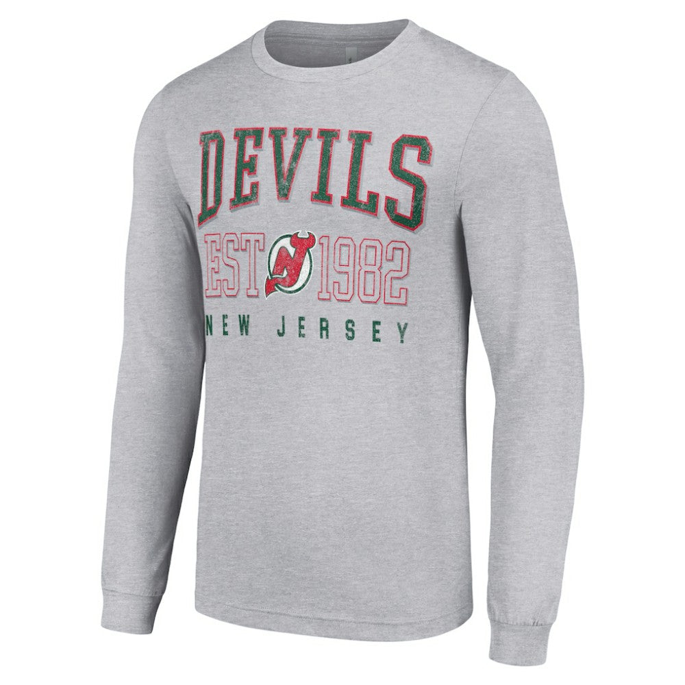 New Jersey Devils Starter Retro Graphic Long Sleeve Crew T-Shirt - Heather Gray - NHL 201083249