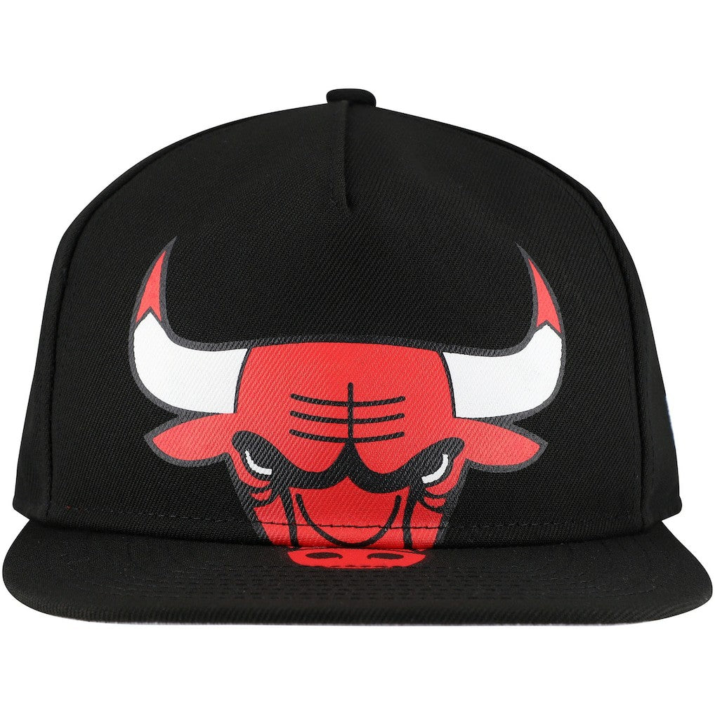 Chicago Bulls Oversized Puff Print Logo Golfer Snapback Hat Black | New Era for sale