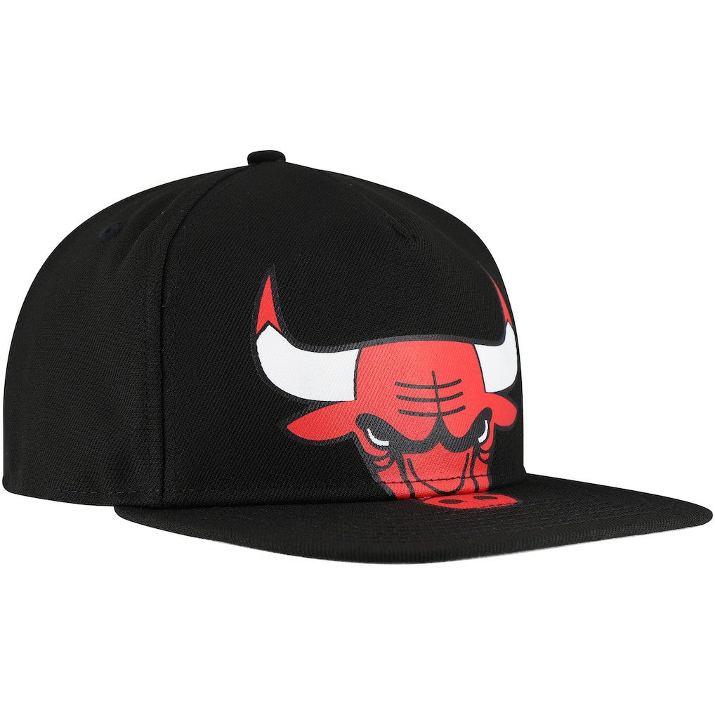 Chicago Bulls Oversized Puff Print Logo Golfer Snapback Hat Black | New Era for sale