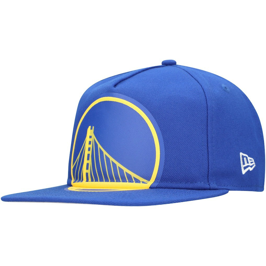 Golden State Warriors Oversized Puff Print Logo Golfer Snapback Hat for sale Royal | New Era Near Me