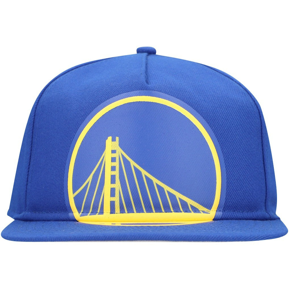 Golden State Warriors Oversized Puff Print Logo Golfer Snapback Hat for sale Royal | New Era Near Me